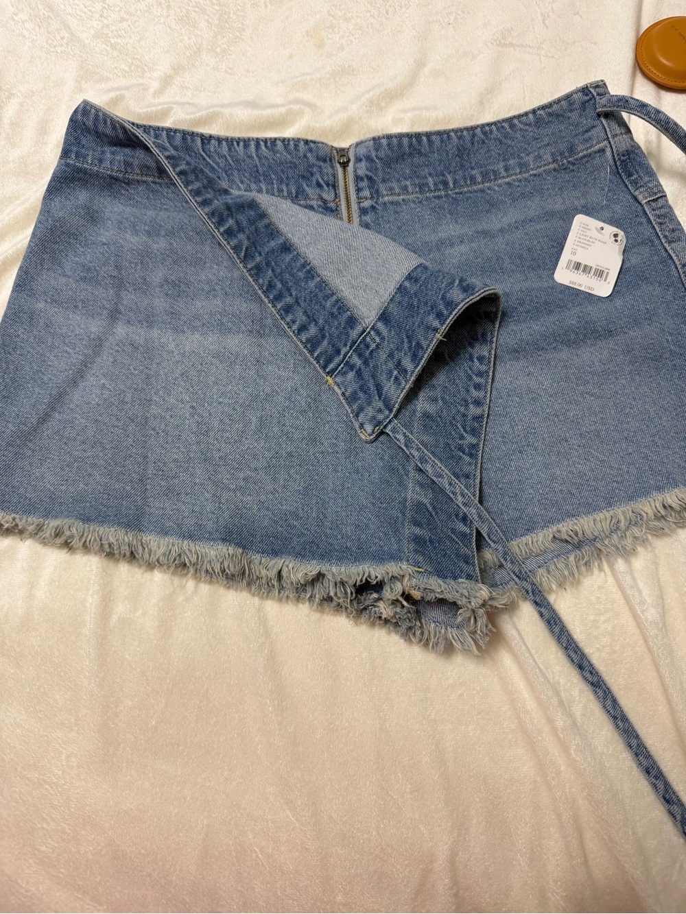 We The Free Light Blue Denim Wrap Mini Shorts with Frayed Hem